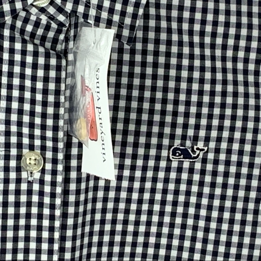Vineyard Vines Mini Gingham LS Whale Size 2